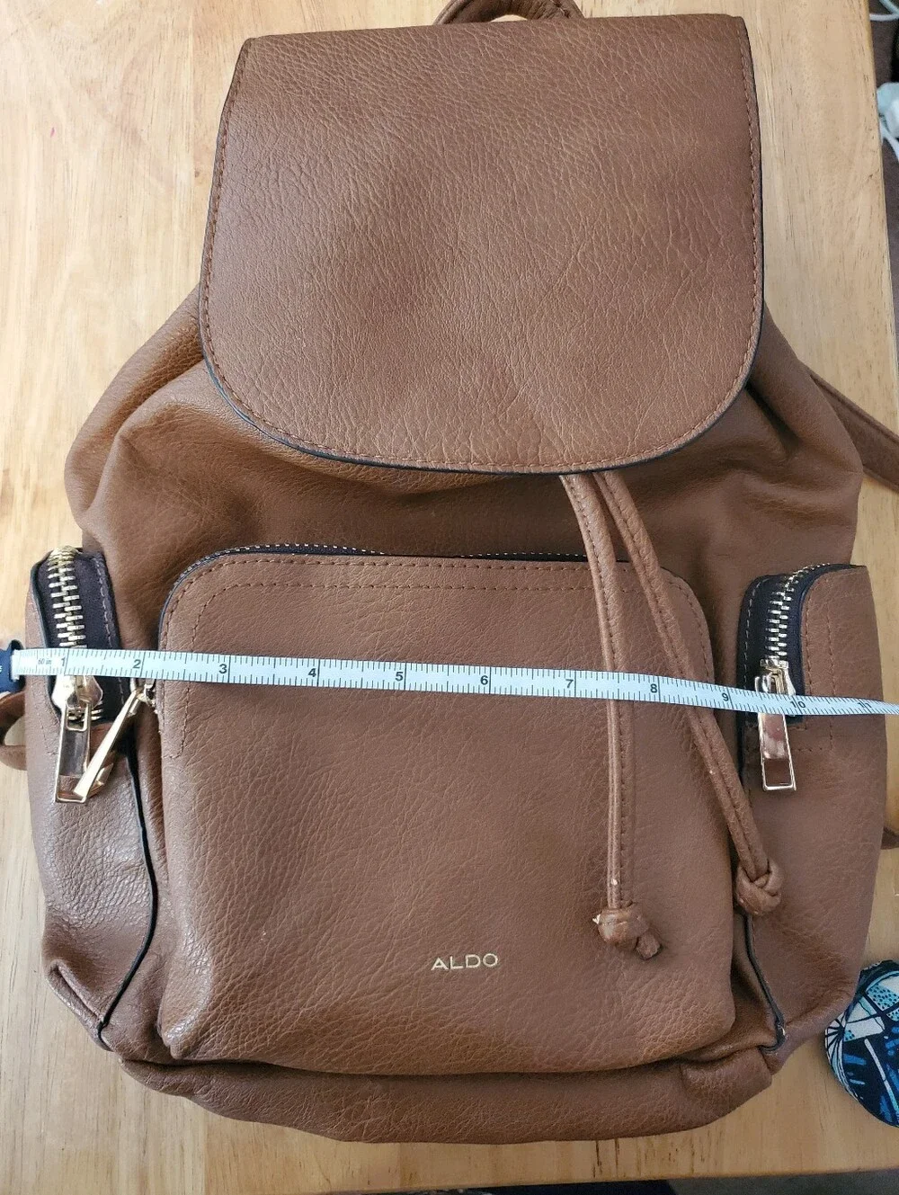 Aldo Tan Faux-Leather Strawstring Snap Backpack